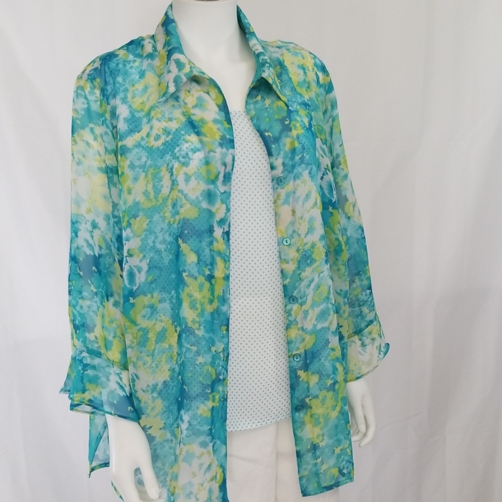 Torquoise Blue and Lime Green 2pc Shirt Set